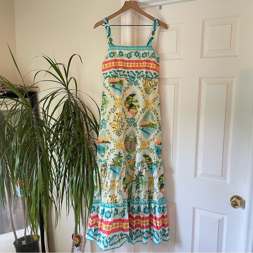 Farm Rio x Anthropologie Printed Maxi Dress XS NWT Blue Motif - Picture 9 of 16